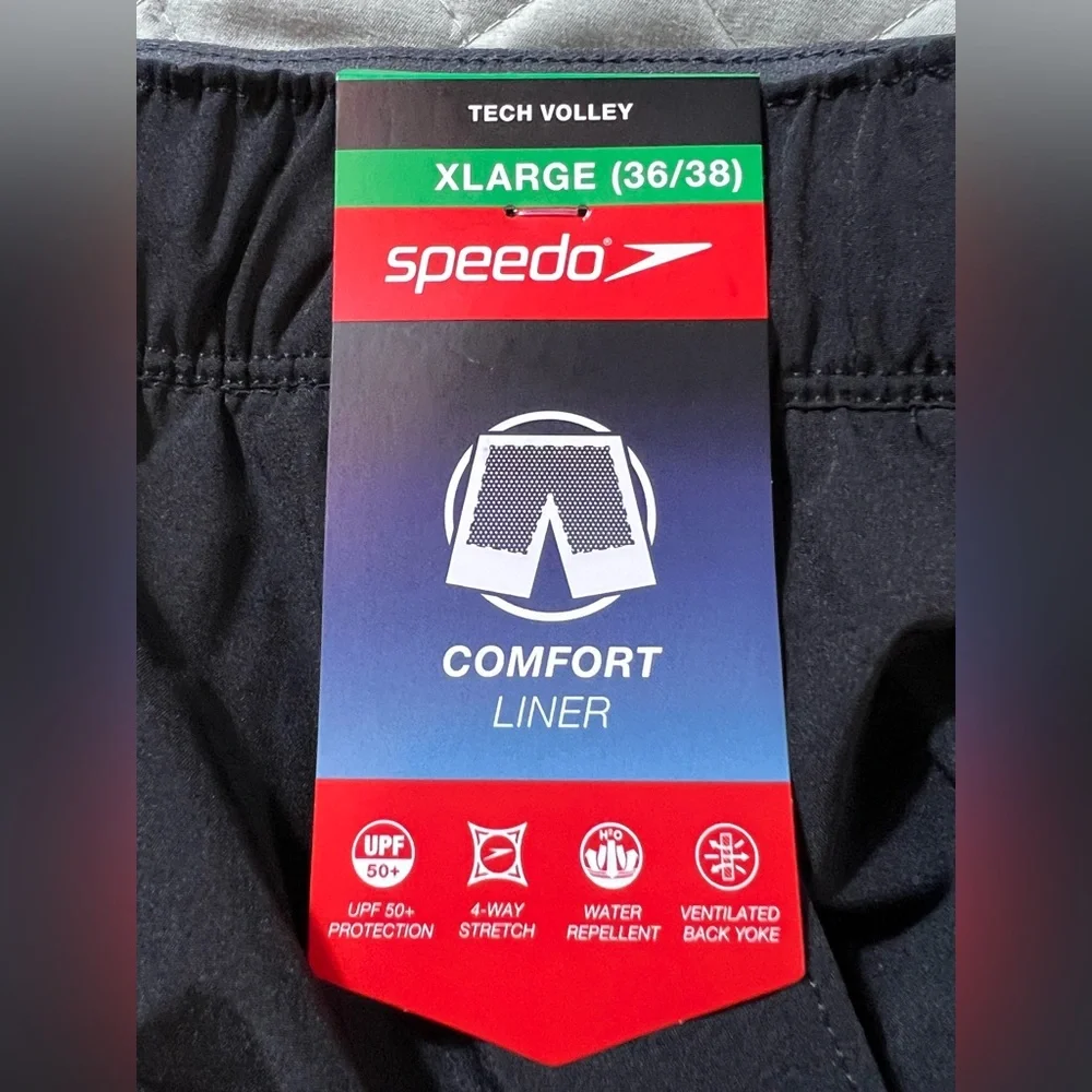 Speedo Tech Volley black Swim Trunks men’s XL 36-38 4-Way Stretch‎ Comfort Liner